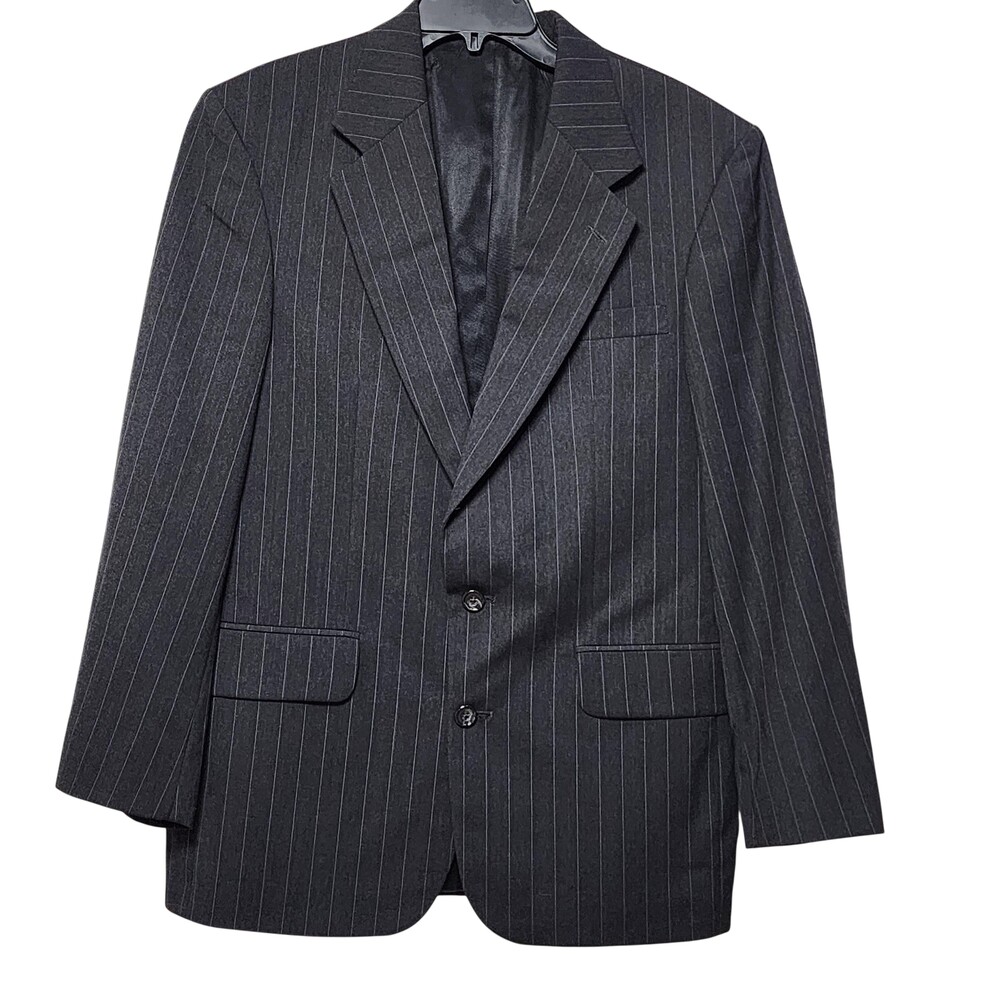Oscar De La Renta Suit Jacket Mens 40 Gray Wool Pinstripe Two Button Blazer